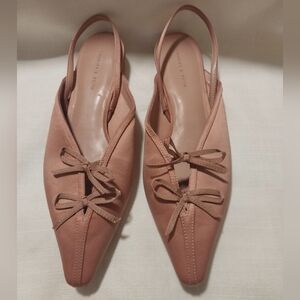 Carles & Keith Mauve Pink Satin Slingback Flats with Bow Detail